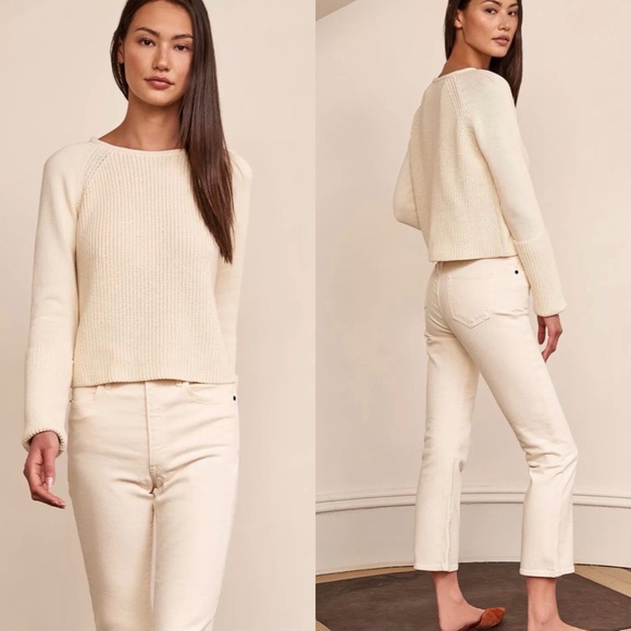 La Ligne Blackberry Long Sleeve Ribbed Knit Sweater in Cream Ivory Size Small - Picture 2 of 9